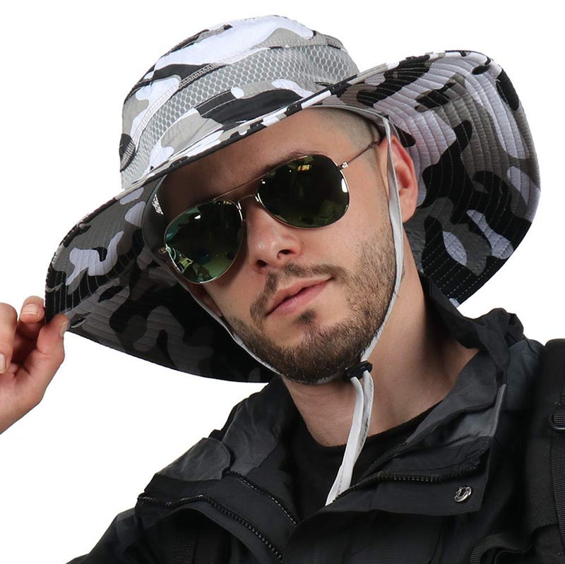 CAMOLAND Summer Fishing Sun Boonie Hat Camouflage Outdoor UV Protection Large Brim Unisex-Adults Bucket Safari Cap Breathable Mesh - Image 1
